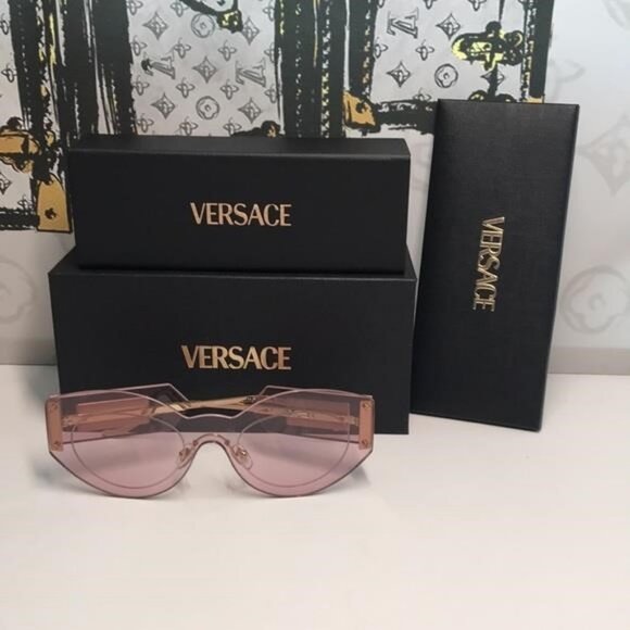 New Versace™ VE2276 Damier Women’s Sunglasses – Rimless Pink Metal - Picture 4 of 13